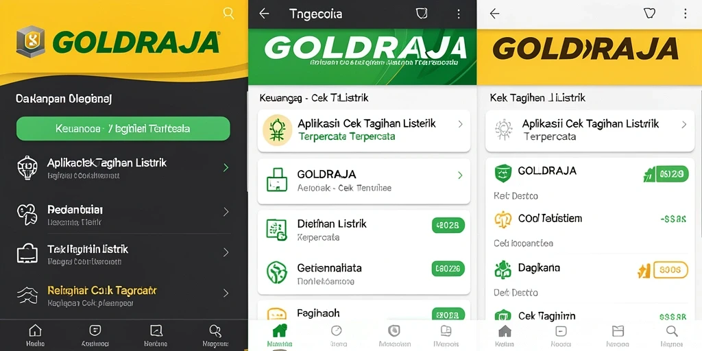 Antarmuka utama aplikasi GOLDRAJA untuk cek tagihan listrik.
