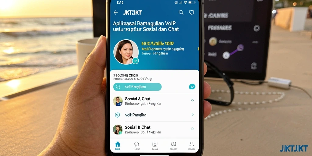 Antarmuka JKTJKT dengan fitur panggilan VoIP yang intuitif.