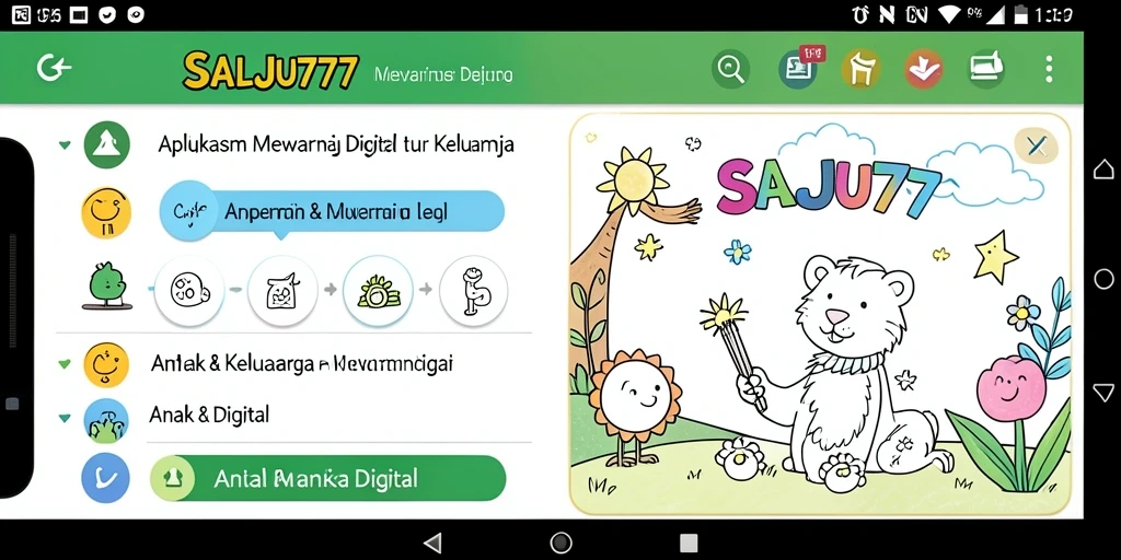 Antarmuka aplikasi SALJU777 dengan pilihan gambar mewarnai.