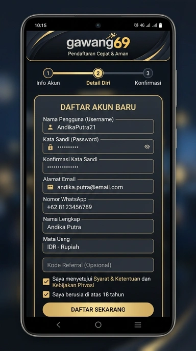 Tampilan halaman daftar gawang69