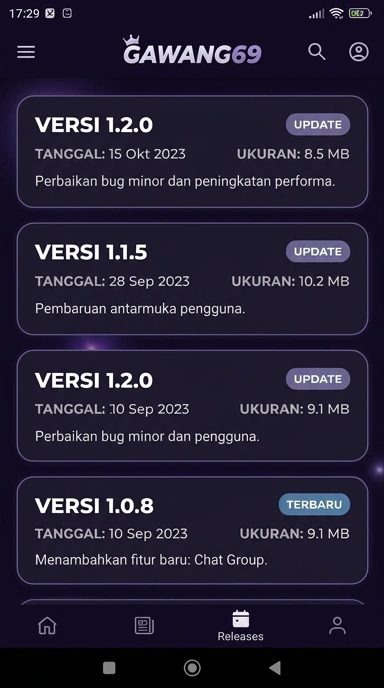 Tampilan riwayat versi gawang69